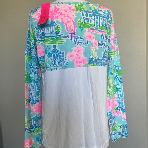 Lilly Pulitzer Finn Top Lilly Loves DC The National Mall Floral Casual Tee Small - Picture 5 of 8